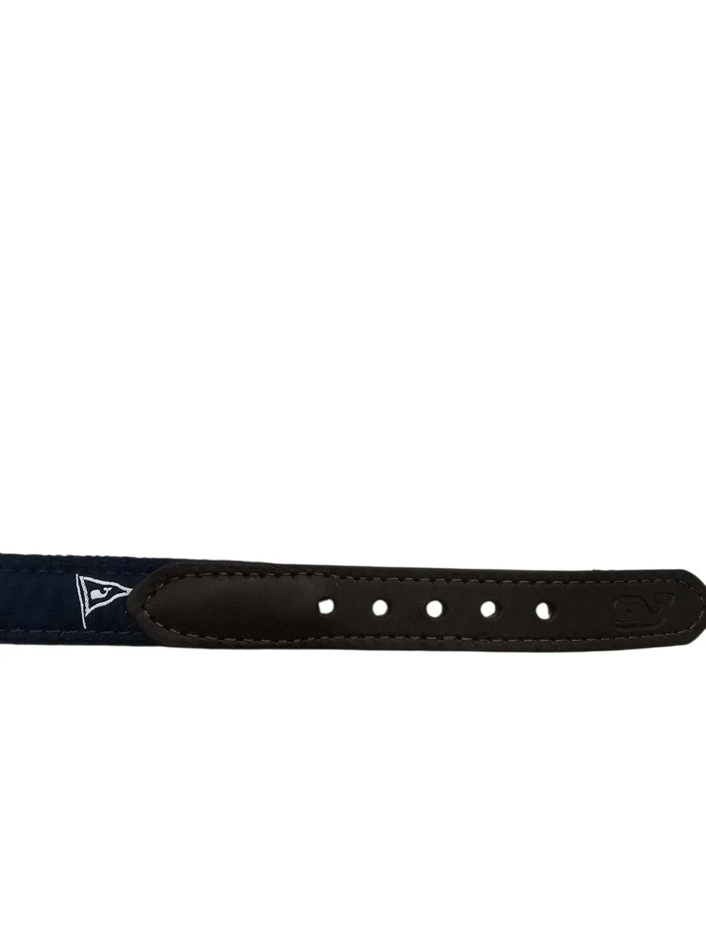 Vineyard Vines Whale Burgee Flag Cowhide Leather & Canvas Dog Collar NWT